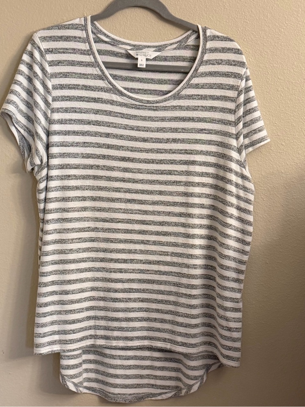 Market & Spruce Striped Short Sleeve Tee - White & Gray